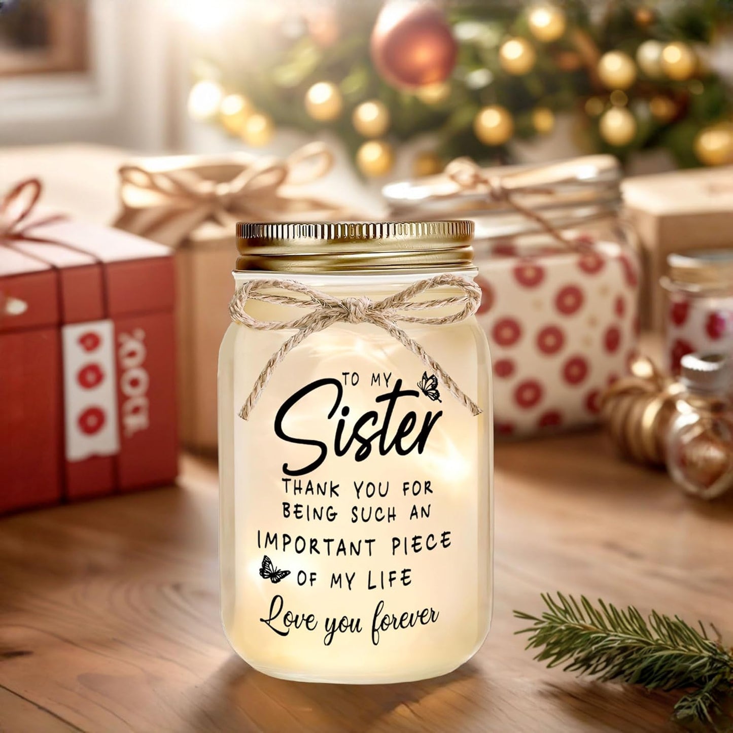 Sisters Gifts from Sister - Decorative Mason Jar with Warm Glow, Unique Gifts for Sister, Birthday Christmas Thanksgiving Day Gift for Best Sisters