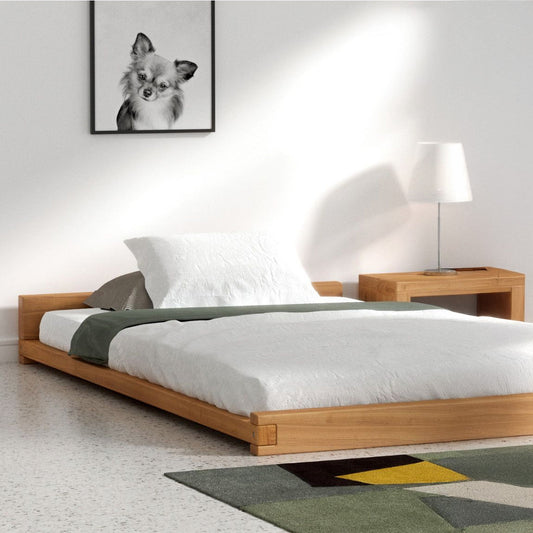Rustic Low-Platform Pine Bed Frame - Minimalist Bedroom Essential with Optional Storage